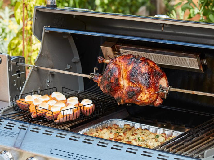 Grilled Rotisserie Turkey with Stuffing